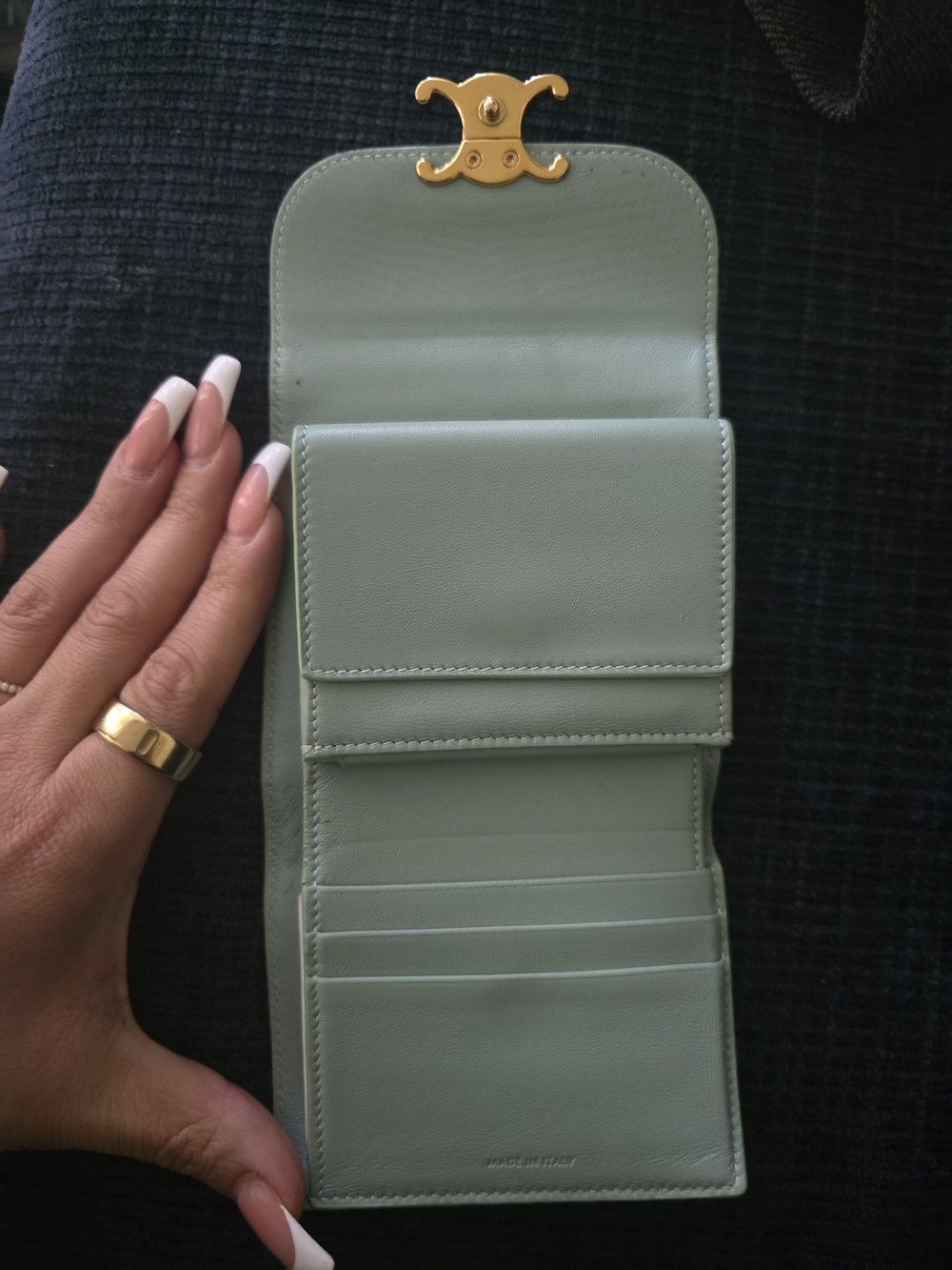 Celine Triomphe Embossed Croc Wallet in Light Green - Picture 4 of 16